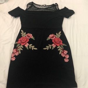 Size small bodycon off the shoulder dress with embroidered flowers